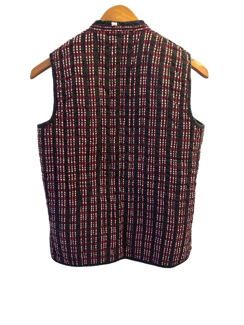 Reversible Quilted Toggle Vest — Cream/Black/Red — Folk Boho Style Size S - Picture 5 of 7